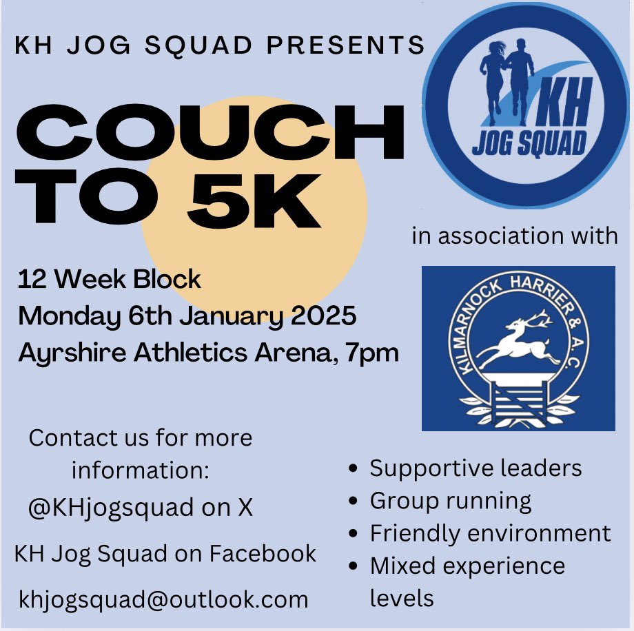 📣NEW BLOCK ANNOUNCEMENT!📣 

KH Jog Squad are welcoming new runners into their couch to 5k program. This is the group to be in if you’re looking to achieve that 5k goal in 2025! Whether you’ve ran previously and want to try again or you’ve never ran 

contact us for more info :)