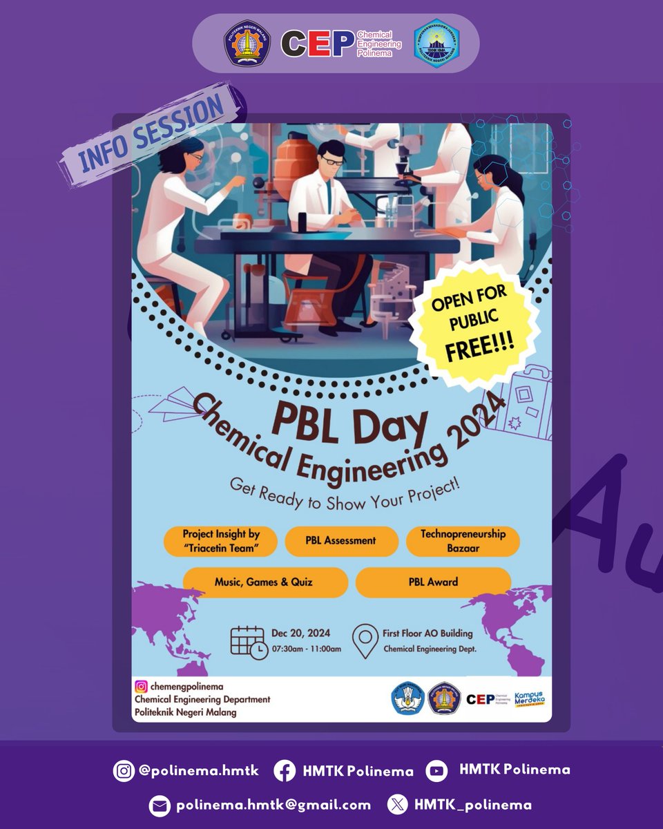 🔥 Yuk Merapat! PBL DAY is Coming! 🔥

Hi, Guys! 👋
Ada kabar seru banget nih buat kalian!
Jangan sampai ketinggalan di PBL DAY 2024:
📆 Jum'at, 20 Desember 2024
⏰ 07.00 - 11.00 WIB
📍 Gedung AO Lantai 1 Jurusan Teknik Kimia Polinema