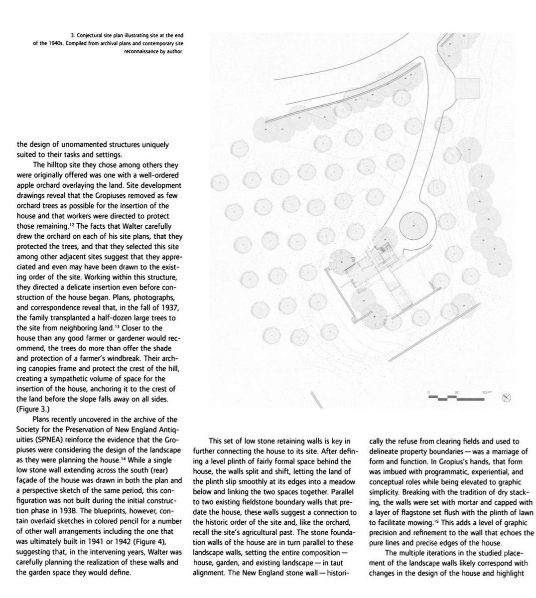 architext14's tweet image. Gropius’ approach to landscape. Create a living being. His house integrated to the path of the sun, the orchard it was built upon, and the old farm walls.
