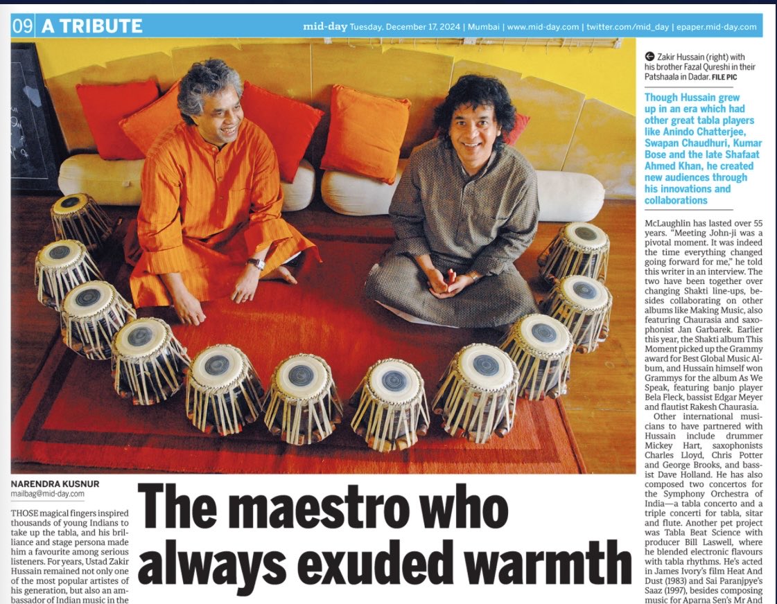 AshishRane2's tweet photo. In today’s #midday picture shot my me of #ustadzakirhussian and his brother #fazalji #nareandrakusnur #tabla #music #bollywood #cricket #ustad https://t.co/psMsbEpjs9