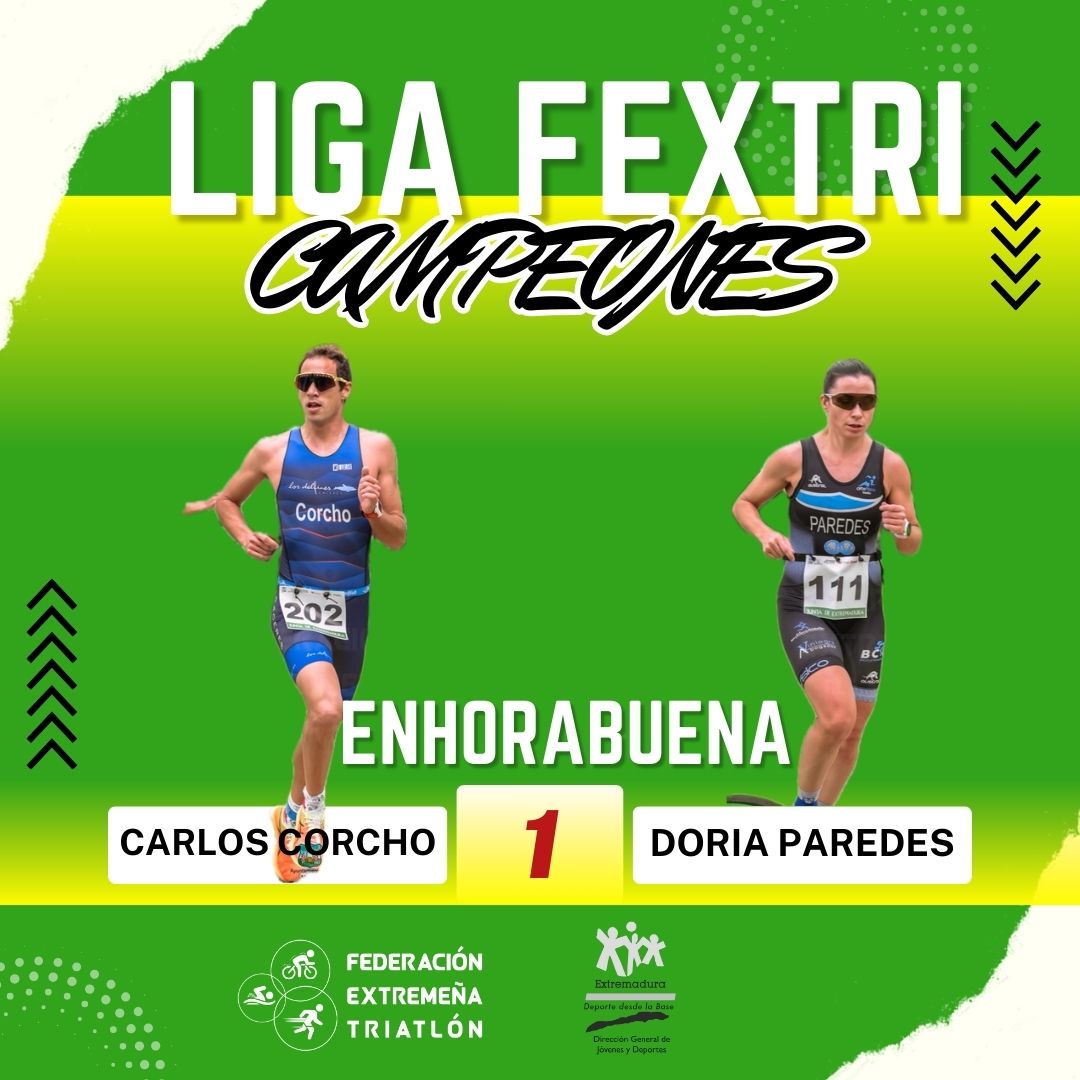 FEXTRI (@fextri) on Twitter photo La temporada 2024 finalizó con nuevos Campeones de la Liga Fextri basando sus victorias en la regularidad.
@carloscorcho y @doria_walls han sido los deportistas que más puntos han sumado a lo largo de las 5 pruebas que finalmente han formado parte de la Liga 2024.
<a href="/cultura_EXT/">Cultura, Turismo, Jóvenes y Deportes</a> La temporada 2024 finalizó con nuevos Campeones de la Liga Fextri basando sus victorias en la regularidad.
@carloscorcho y @doria_walls han sido los deportistas que más puntos han sumado a lo largo de las 5 pruebas que finalmente han formado parte de la Liga 2024.
<a href="/cultura_EXT/">Cultura, Turismo, Jóvenes y Deportes</a>