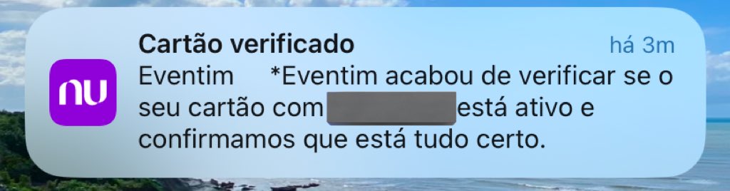 lohatx's tweet photo. E eu que consegui chegar até na página de pagamento do ingresso do SOAD e a eventim falou que deu erro no meu cartão… sendo que tem limite e recebi essa notificação 

Aí o tempo pra eu fechar a compra esgotou sendo que foi erro do próprio site KKKKKKKK que piada https://t.co/UZl2LW49LA