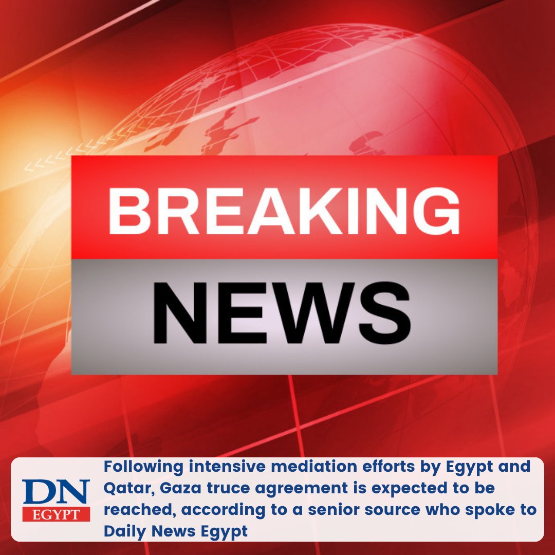 DailyNewsEgypt's tweet photo. Following intensive mediation efforts by #Egypt and Qatar, #Gaza truce agreement is expected to be reached, according to a senior source who spoke to Daily News Egypt https://t.co/DcPYORmwZB