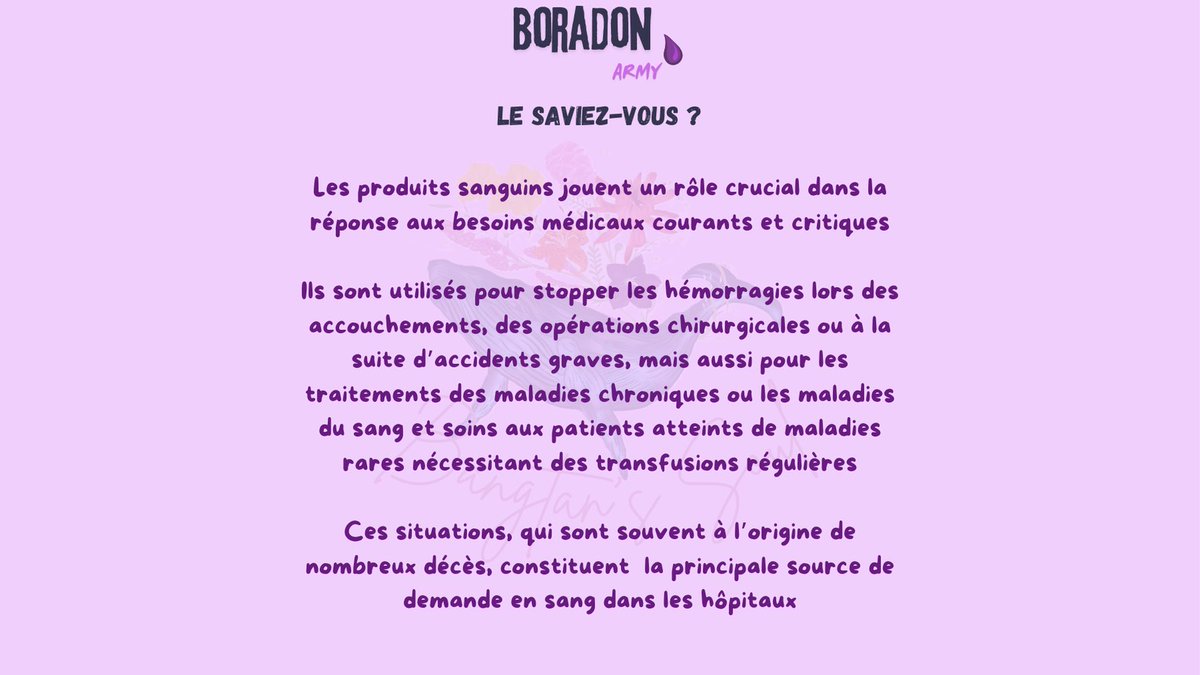 BangtanSoulArmy's tweet photo. LE SAVIEZ-VOUS ? 👀
#DonDeSang #ArmyCollect #ArmyForLife 💉🩸
🍂 https://t.co/wwbGeZ0hLm
