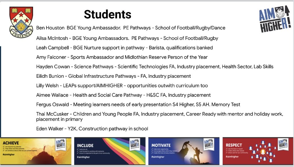 Thank you very much to <a href="/GGillHHam1/">Gillian Hamilton</a> for the time spent in our school. Our students spoke brilliantly about their learner pathways and how the wider SCQF helps them. #proudHT #AIMHIGHER