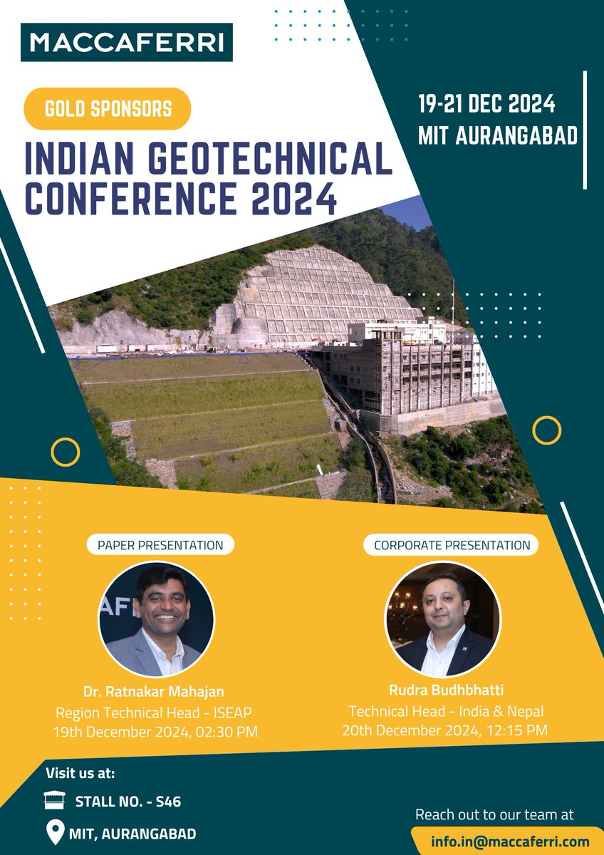 MaccaferriWorld's tweet image. #MaccaferriIndia is proud to be a #GoldSponsor of the Indian Geotechnical Conference 2024 (#IGC2024), organized by Indian Geotechnical Society (IGS), IGS – Aurangabad Chapter, and MIT Aurangabad. The event will take place from 19th to 21st December 2024 at MIT Aurangabad, #India.
