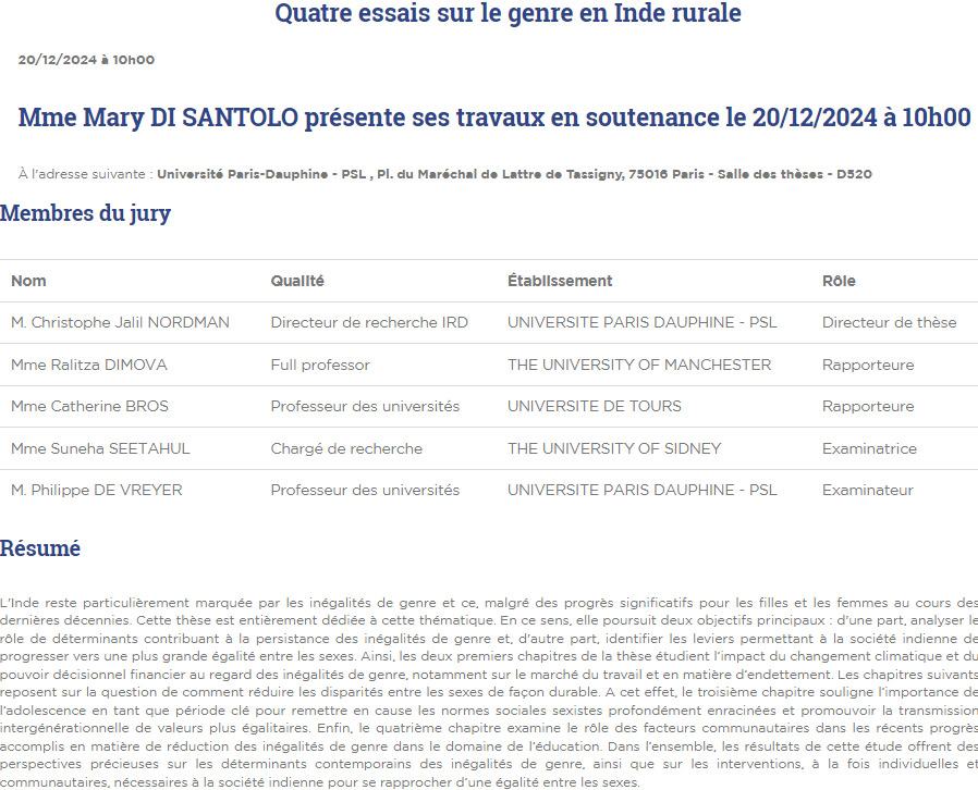 DIAL (@dialdevelopment) on Twitter photo #Soutenance de thèse <a href="/Paris_Dauphine/">Université Paris Dauphine - PSL</a> le 20 décembre à 10h.
Mary Di Santolo <a href="/marydisantolo/">Mary Di Santolo</a> : "Quatre essais sur le #genre en #Inde rurale".
dauphine.psl.eu/formations/doc… #Soutenance de thèse <a href="/Paris_Dauphine/">Université Paris Dauphine - PSL</a> le 20 décembre à 10h.
Mary Di Santolo <a href="/marydisantolo/">Mary Di Santolo</a> : "Quatre essais sur le #genre en #Inde rurale".
dauphine.psl.eu/formations/doc…