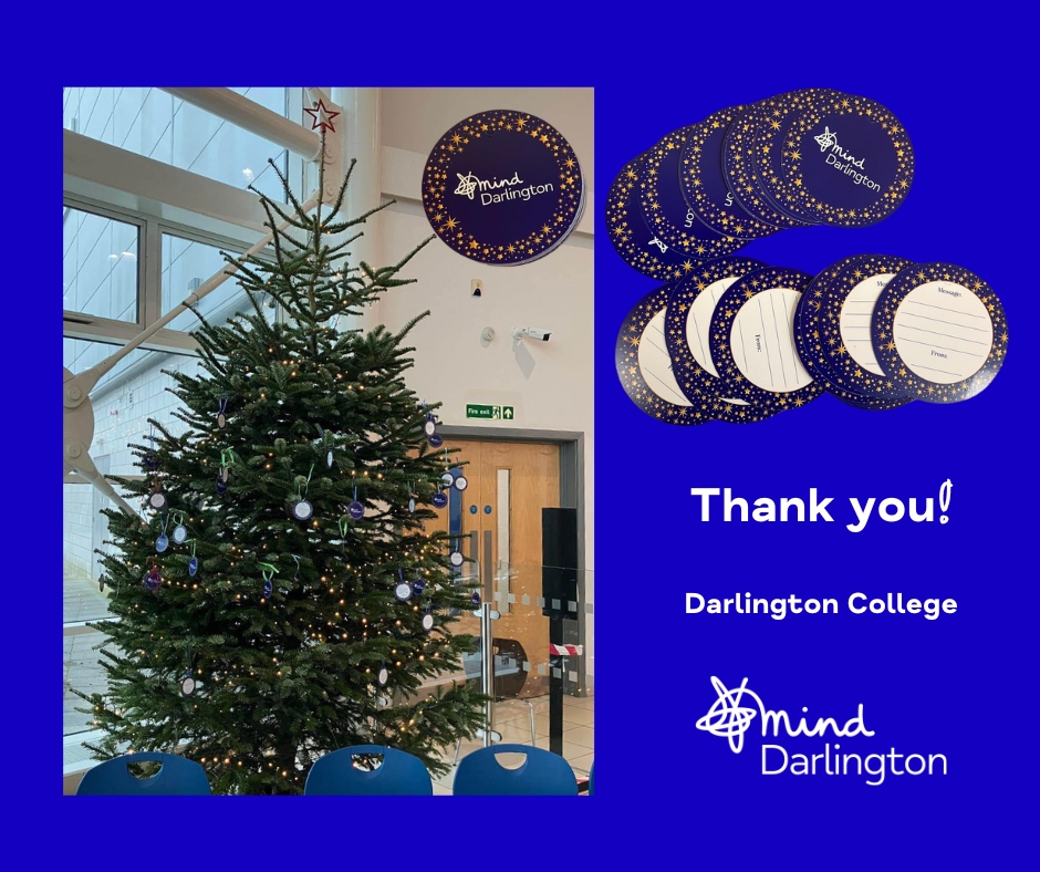 Darlington Mind (@darlingtonmind) on Twitter photo Thank you to <a href="/Darlingtonfe/">Darlington College</a> for raising money for Darlington Mind this Christmas!
For a small donation, staff and students can add their messages and wishes to a Darlington Mind bauble and place on the Christmas tree.
Thank you for thinking of us!
#YourLocalMind Thank you to <a href="/Darlingtonfe/">Darlington College</a> for raising money for Darlington Mind this Christmas!
For a small donation, staff and students can add their messages and wishes to a Darlington Mind bauble and place on the Christmas tree.
Thank you for thinking of us!
#YourLocalMind