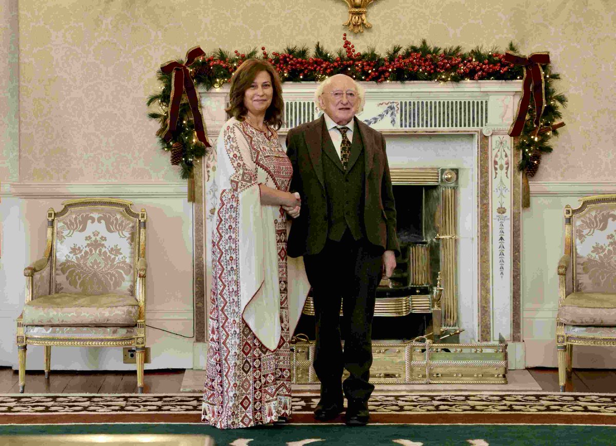 President Higgins today hosted a credential ceremony at Áras an Uachtaráin for the Ambassador of Italy, H.E. Nicola Faganello, and Ambassador of the State of Palestine, H.E. Jilan Abdaljamid