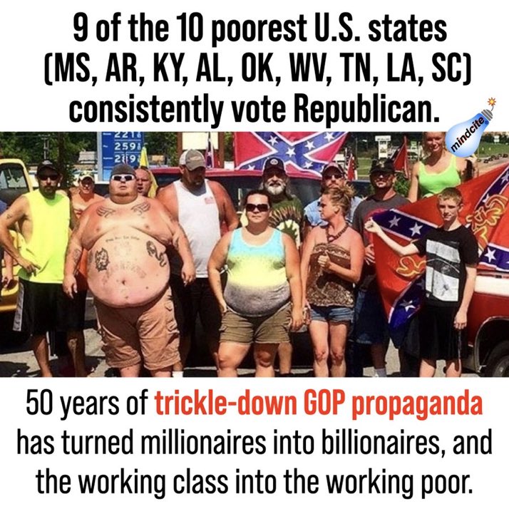 Mindcite_US's tweet photo. We are all born ignorant. 

But no one in America works harder to stay that way than poor Republican voters in Mississippi, Arkansas, Kentucky, Alabama, Oklahoma, West Virginia, Tennessee, Louisiana and South Carolina. https://t.co/4MVOEW2Bcc