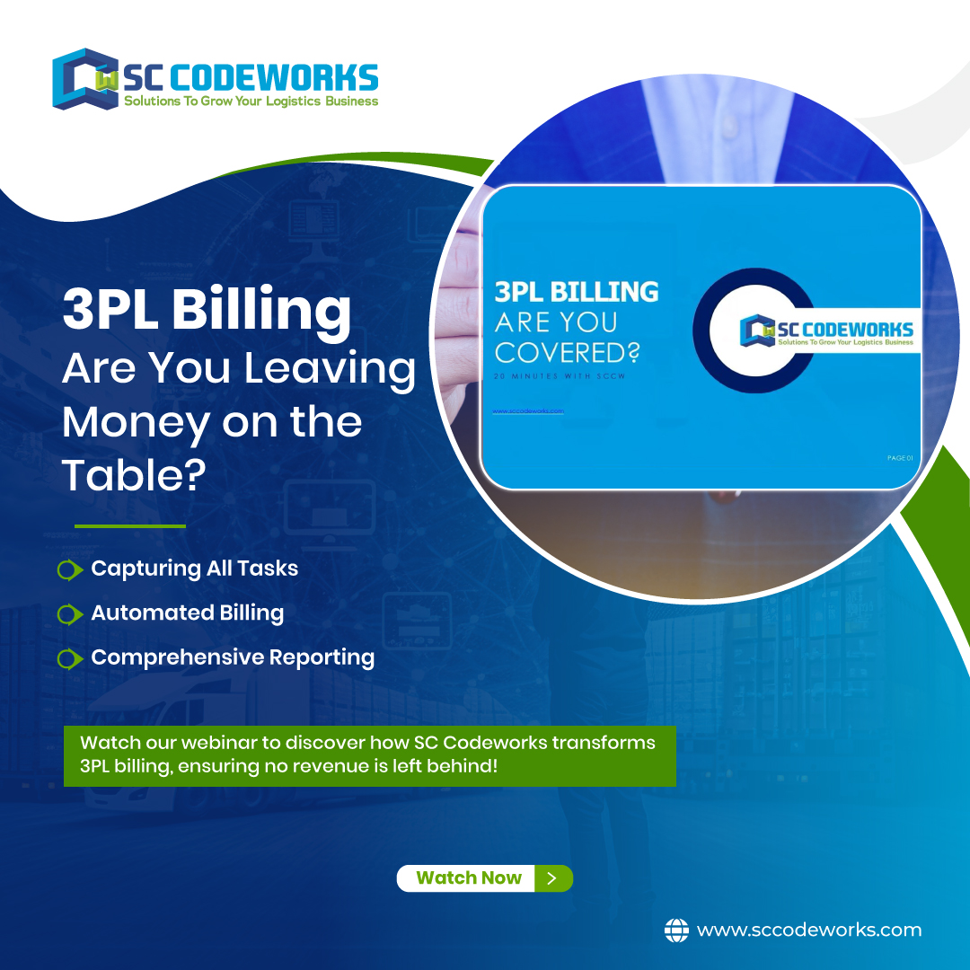 SCCodeworks's tweet image. 3PL Billing: Are you leaving money on the table?
SC Codeworks’ webinar reveals how capturing all tasks, automating billing, and generating detailed reports can maximize your revenue and efficiency.
Watch the webinar now: sccodeworks.com/videos
#3PLBilling #LogisticsSolutions