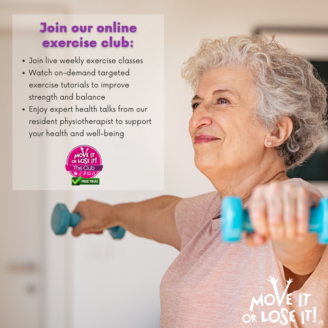 🌟 Stay strong &amp; balanced —at your convenience 🌟

Start your journey to better strength, balance, and confidence with the Move it or Lose it Online Club! 💪🌟 Enjoy unlimited access to workouts and health resources—all designed by experts in active ageing!

🎉 Try it FREE for 30
