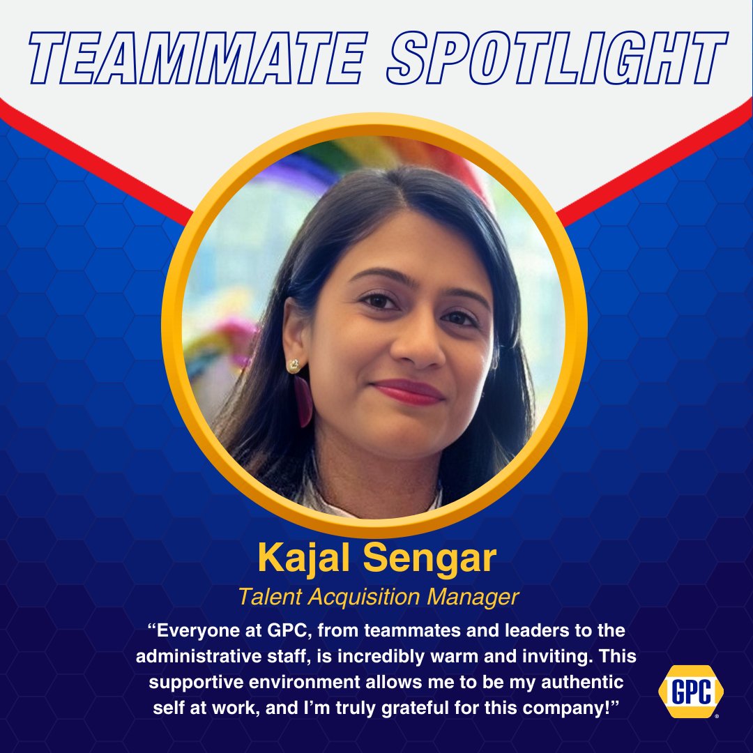 genuinepartsco's tweet photo. “Kajal has been instrumental in shaping the culture of the technology recruiting team. She is an invaluable teammate, an excellent communicator and her positive impact is evident every day.” – Shanice Cheeyoung, Talent Acquisition Coordinator, GPC
#LifeAtGPC #TeammateSpotlight https://t.co/IGX3nyVXuF