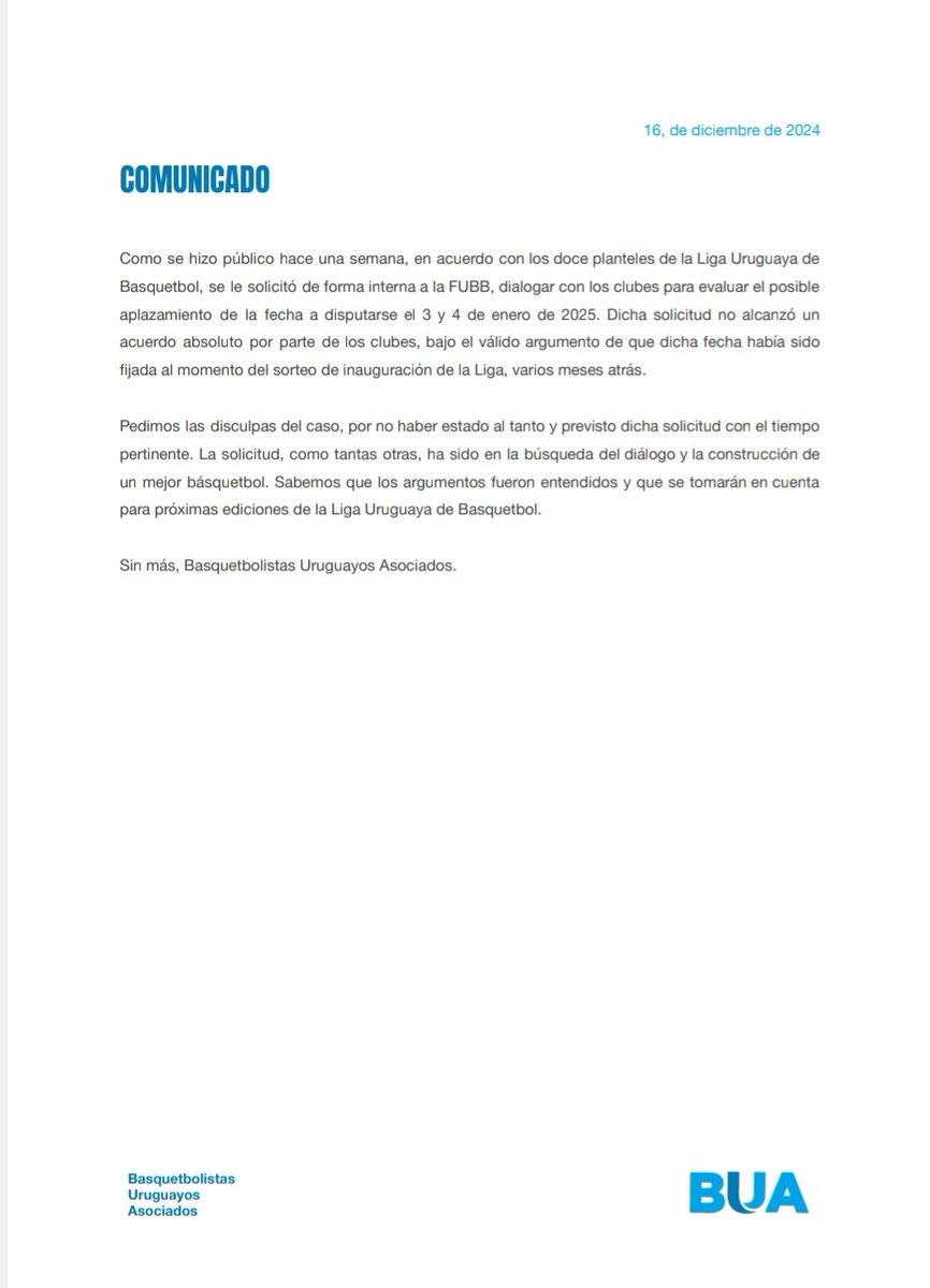 Comunicado respecto a las fijaciones de partidos, 3 y 4 de Enero.