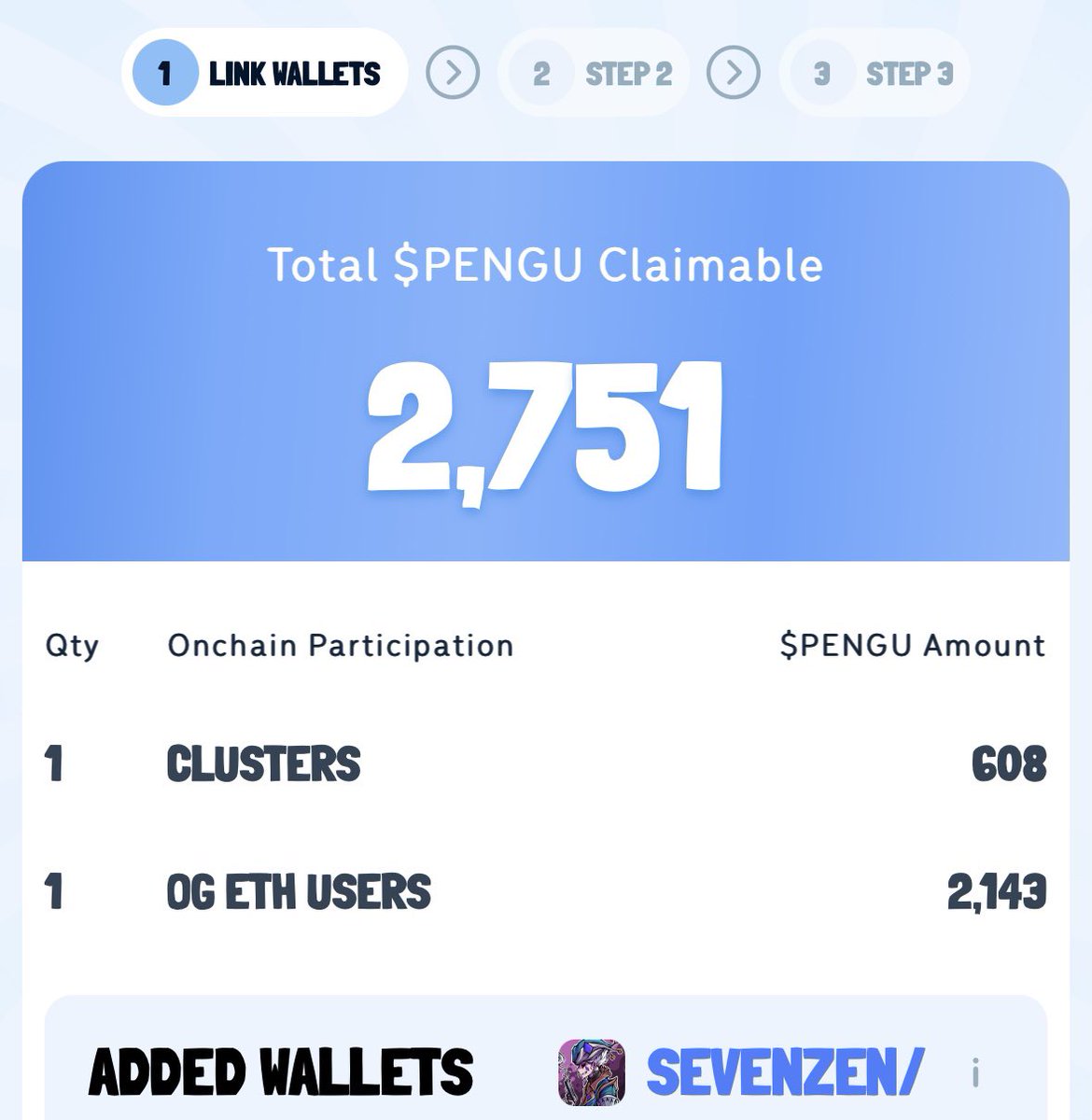 check $PENGU กันครับ 🥳🪂

link: claim.pudgypenguins.com

CA: 2zMMhcVQEXDtdE6vsFS7S7D5oUodfJHE8vd1gnBouauv

good luck friends ✌🏻
