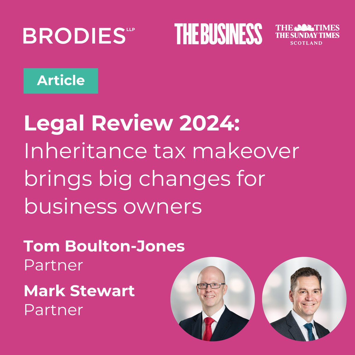 Brodies LLP (@brodiesllp) on Twitter photo Currently, most qualifying businesses can be transferred on death with no inheritance tax - however this is set to change from 6 April 2026.
Partners Mark Stewart and Tom Boulton-Jones discuss these changes in the latest edition of The Business <a href="/thetimes/">The Times and The Sunday Times</a>: online.fliphtml5.com/zusbu/khct/#p=… Currently, most qualifying businesses can be transferred on death with no inheritance tax - however this is set to change from 6 April 2026.
Partners Mark Stewart and Tom Boulton-Jones discuss these changes in the latest edition of The Business <a href="/thetimes/">The Times and The Sunday Times</a>: online.fliphtml5.com/zusbu/khct/#p=…