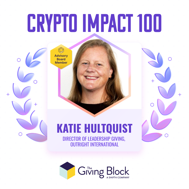 TheGivingBlock's tweet photo. Advancing LGBTIQ rights worldwide through Web3 partnerships, as Director of Leadership Giving at @OutrightIntl, @kghultquist is unlocking meaningful crypto donations with projects like Not Your Bro and Hackatao. 💡 #CryptoImpact100 https://t.co/FD6rrlDUPi