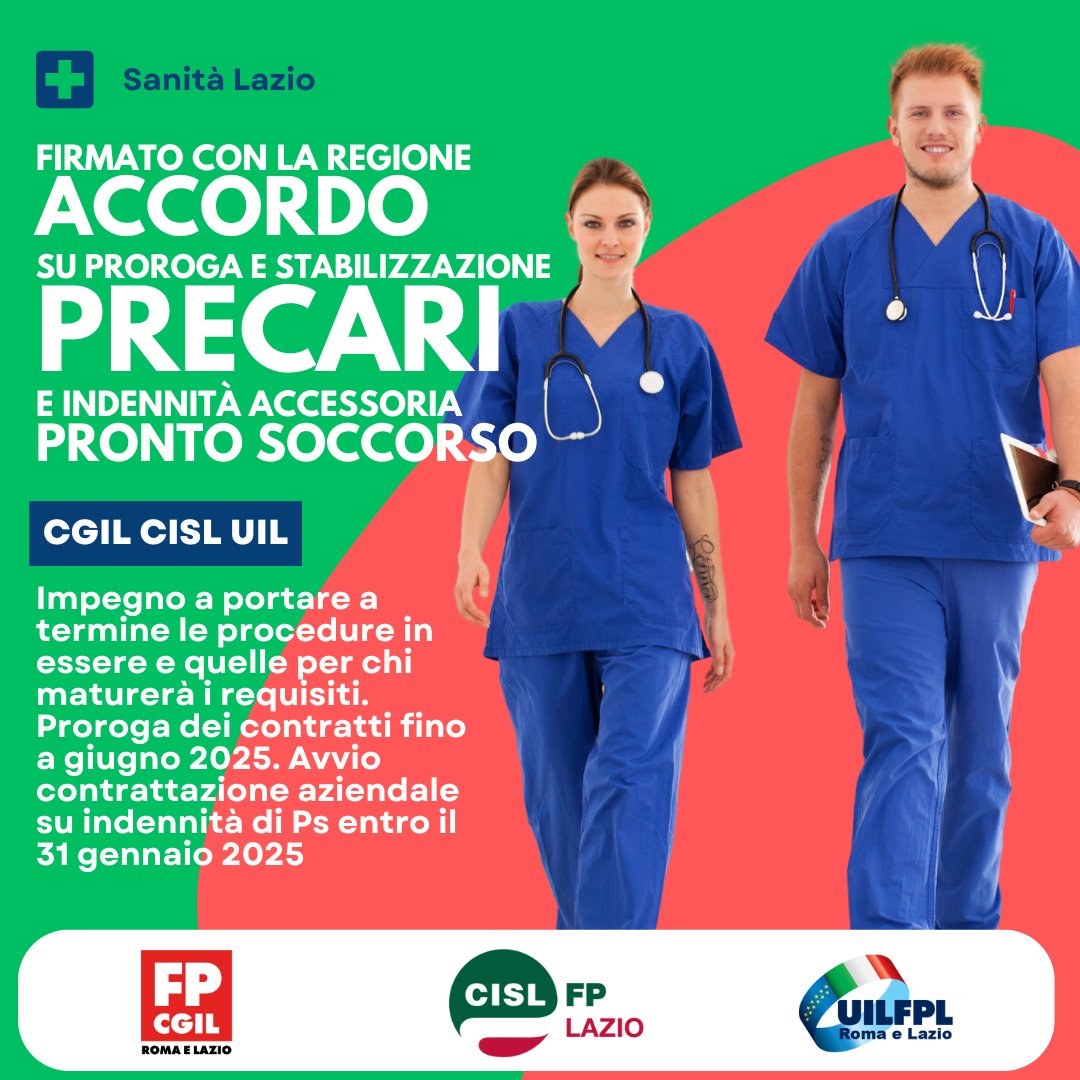cisl_fplazio's tweet photo. ❗🔴🟢🔵 #Sanità #Lazio. Firmati accordi tra @RegioneLazio e #CgilCislUil: “#Proroga #precari e impegno a portare a termine #stabilizzazioni. Entro gennaio #contrattazione per #indennità di #ProntoSoccorso. Vigileremo su intesa e #assunzioni promesse”
#ilmiolavorovale https://t.co/Ia3XZvZmUc