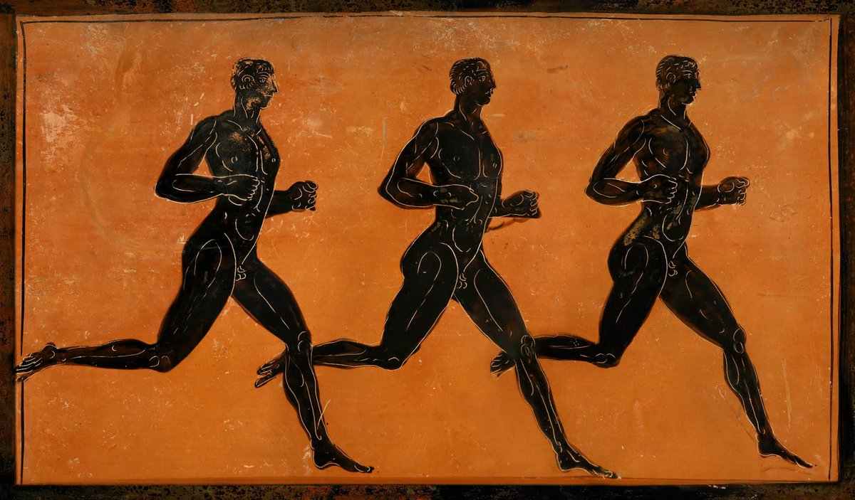 RealPreCinema's tweet photo. 333 BC
Here the long-distance runner and hero #Pheidippides is immortalized on an #amphora dated to 333 B.C. (with 2 other runners). #greekvases

Left is the adaptation made from the #Panathenaic amphora and right the amphora itself. https://t.co/rWhDZAU7qB