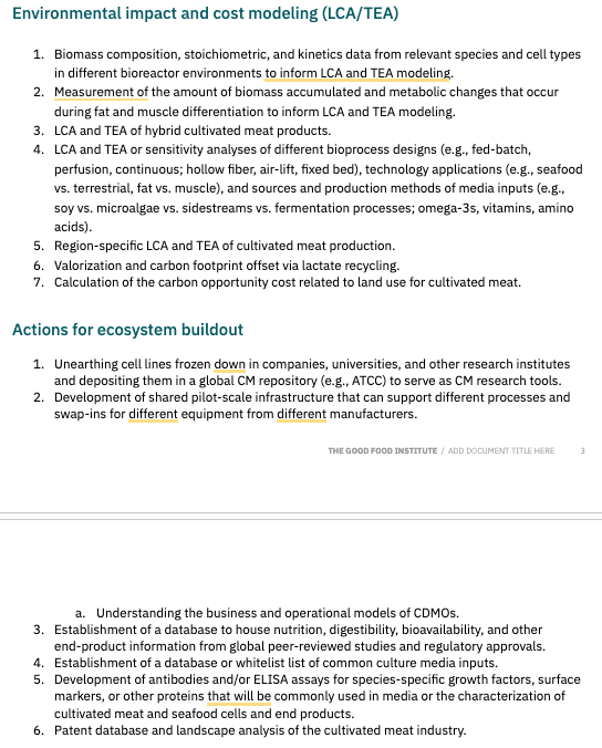elliotswartz's tweet photo. List of priority research areas for the
#cultivatedmeat sector. This cites key challenges, bottlenecks, &amp; solution spaces to reduce costs, assist in scaling, improve environmental impact, and generally build a greater foundation of knowledge to guide the trajectory of the field: https://t.co/TW5Zt6QpqC