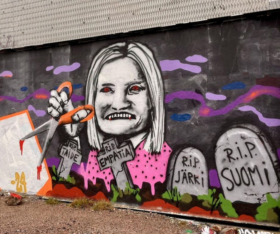 jouni_siren's tweet photo. Helsingin kaupunki on kuulemma poistanut tämän luvalliseen graffitiseinään tehdyn katutaideteoksen. Ilmaisunvapauden nimissä annan sille tässä näkyvyyttä. https://t.co/bqdi855WiT