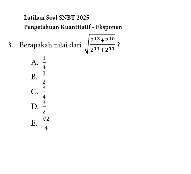 nakamatika's tweet image. Latihan SNBT 2025
Eksponen lagi

(bukan) Soal Asli UTBK 2024

Estimasi waktu 48 detik