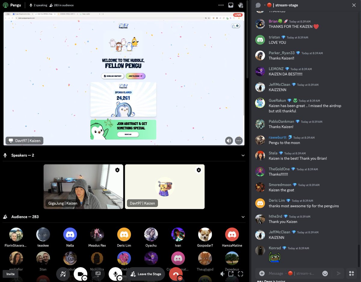 If you were a member inside Kaizen you were able to get a free airdrop for  Pudgy Penguins. (currently valued at $1k USD) It pays to be a part of one of