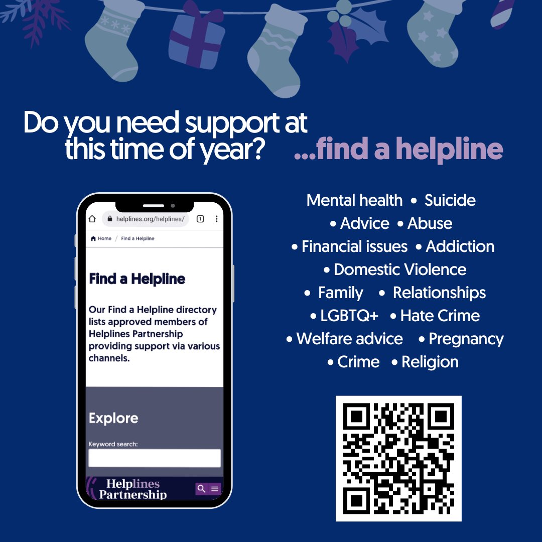 Christmas can be a difficult time for many. If you’re feeling overwhelmed, need support, or just want someone to listen, help is available.

Visit our Find a Helpline online directory to connect with services tailored to your needs.
helplines.org/find-a-helplin…