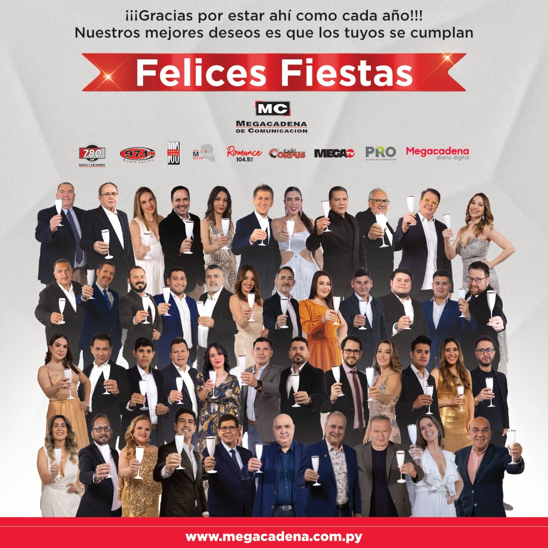 🥂𝗟𝗔 𝗠𝗘𝗚𝗔𝗖𝗔𝗗𝗘𝗡𝗔 𝗗𝗘 𝗖𝗢𝗠𝗨𝗡𝗜𝗖𝗔𝗖𝗜𝗢́𝗡 𝗧𝗘 𝗗𝗘𝗦𝗘𝗔 𝗙𝗘𝗟𝗜𝗖𝗘𝗦 𝗙𝗜𝗘𝗦𝗧𝗔𝗦🥂

🙌🏻Despedimos este 2024 agradeciéndote por cada día junto a nosotros, detrás de la pantalla o al lado de tu radio preferida.

¡Simplemente gracias❤️! Por otro año cargado de