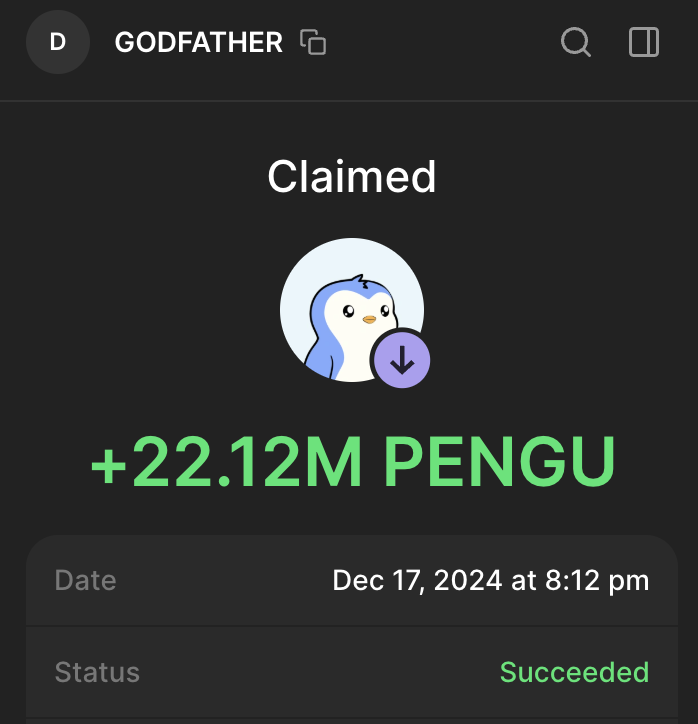 Just claimed 22m $PENGU airdrop !

As promised i will send 500,000 $PENGU worth $20,000 to someone who just like this tweet &amp; follow me.

Comment "done" when done.