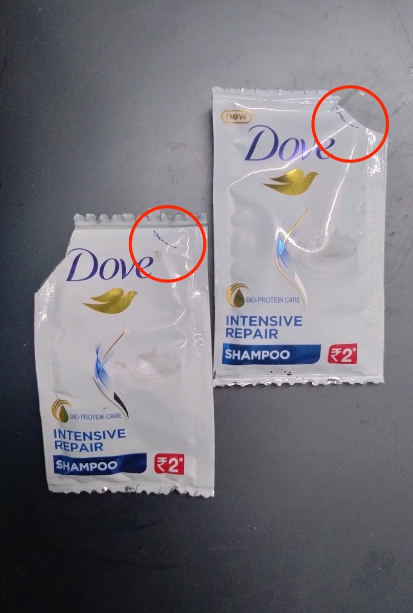 kavinkumar_nkl's tweet image. @Dove @doveindia @Unilever 
Found a small #designissue on the sachet shampoo. The cut markings are placed on the top right corner. If we cut that corner, the backside of the packet faces up when pouring. It would make more sense to place the markings on the top left.