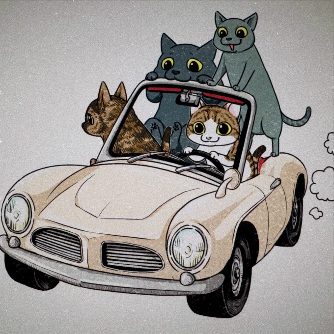 ノマドとムンニャも後ろに乗せてみた#猫のユーリ#レイラ姫#黒猫ノマド#末っ子ムンニャ#真希ナルセ 