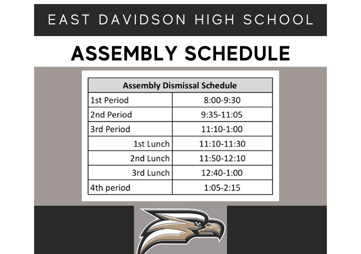 We will run the assembly bell schedule on Thursday, December 19th to accommodate for our Winter Pep Rally. edl.io/n2009392