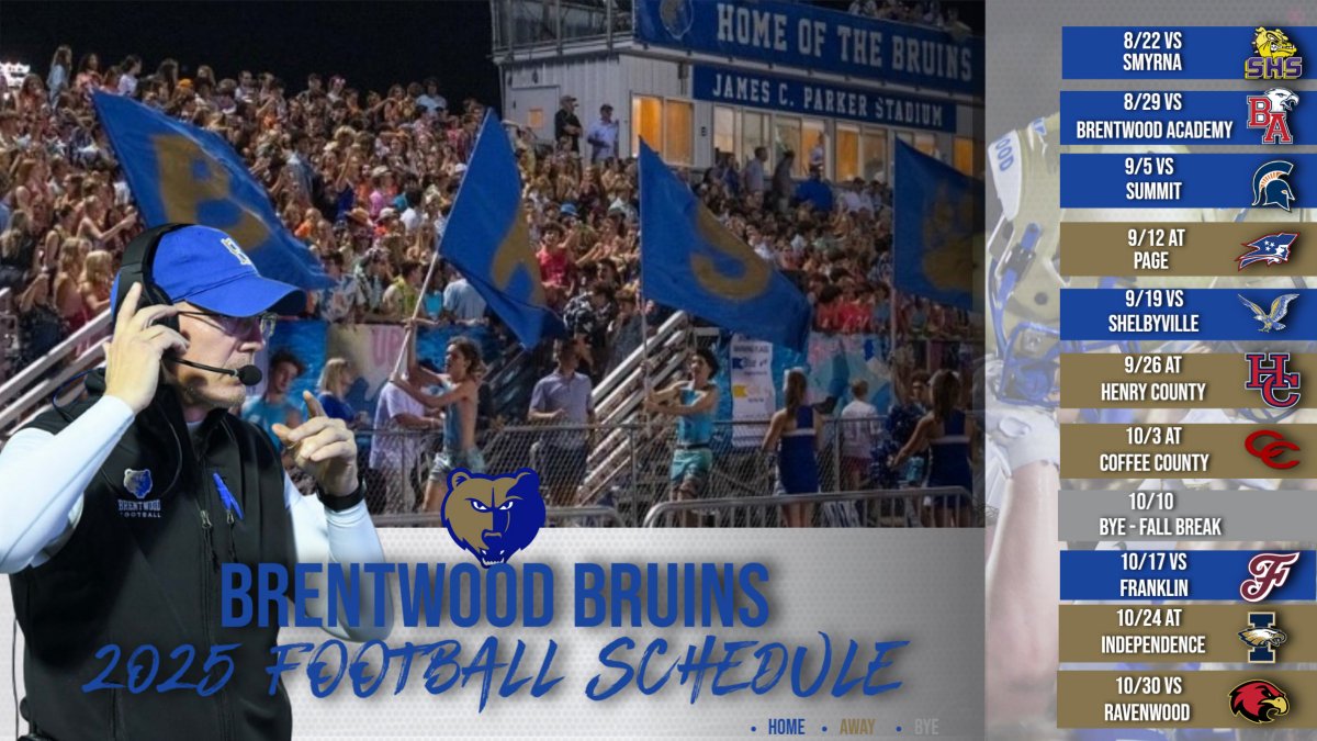 2025 Brentwood Bruins Football Schedule.
Go Bruins!
#ALLIN