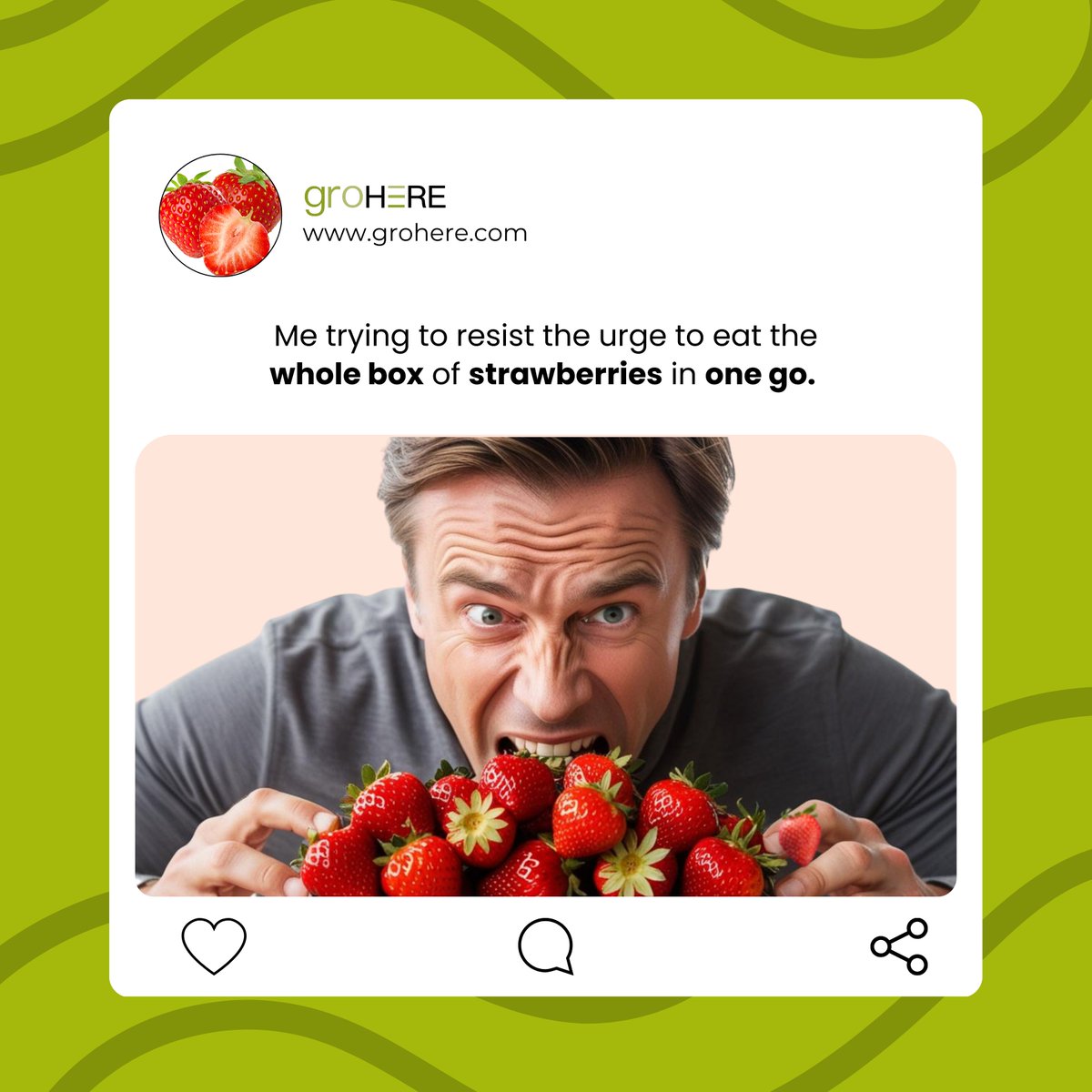 Me vs. My love for strawberries... 🍓😅
Can you relate? Trying to hold back from devouring them all in one go! 🙈
Stay connected and follow us today for regular #strawberry updates. ✅ #groHERE

#strawberrythoughts #strawberrylove #foodiestruggles #freshstrawberries