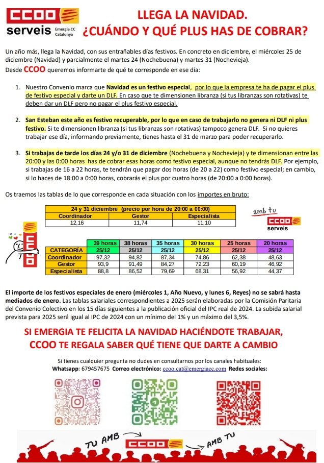 Información sobre festivos de Navidad en diciembre. 
#LuchamosPorVosotros #CCOOEmergiaCatalunya #CCOOEmergiaCatalunyaSeMueve #JuntosSomosMásFuertes