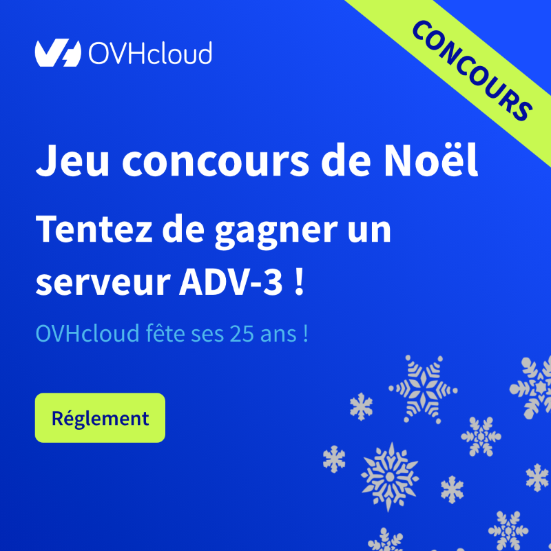 OVHcloud_FR's tweet image. #OVHcloudAvent Pour clotûrer ce calendrier de l'Avent, OVHcloud vous fait gagner un serveur ADV-3 ! 🎁
Pour participer c'est très simple RT ce post + Follow @OVHcloud_FR. Tirage au sort le 02/01. 🎄

Règlement : ovhcloud.com/sites/default/…