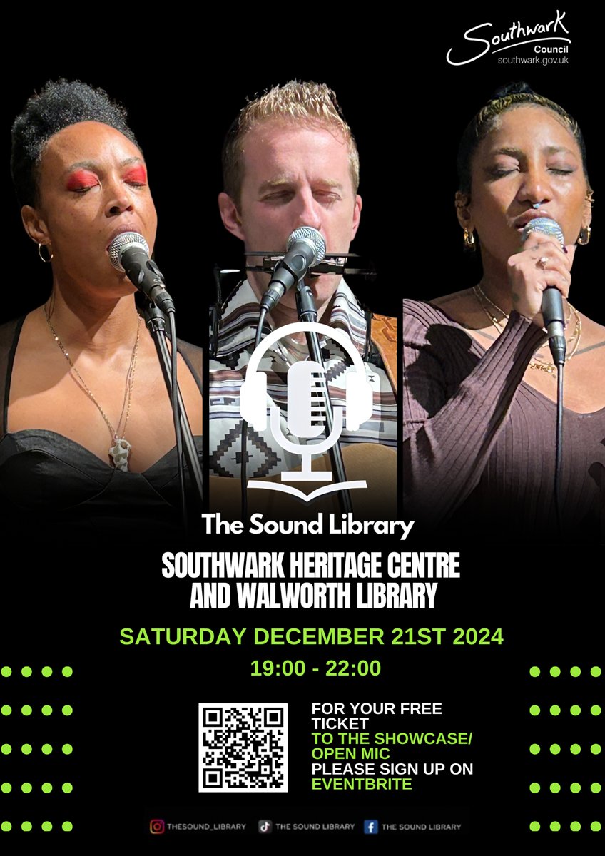 SouthwarkLibs's tweet photo. π΅ The Sound Library Event! π€
π Celebrating Sound at Southwark Heritage Centre & Walworth Library
π
Dec 21st 2024 | π 7-10 PM | π 147 Walworth Road
Live performances, music, poetry!
π 18+ only
#SouthwarkEvents #SoundLibrary https://t.co/XwLl0FKOil