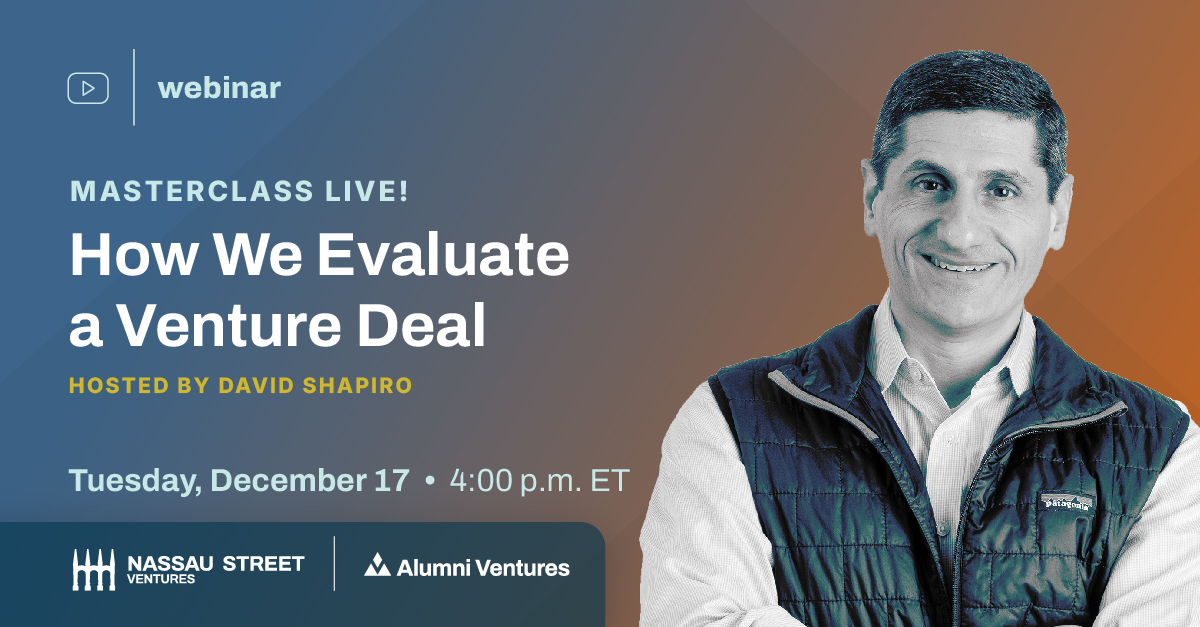 Join Nassau Street Ventures Managing Partner David Shapiro for a live presentation that takes you behind the scenes of startup investing. Learn how our team evaluates deals, explores investment opportunities, and selects promising startups. Register now: av-funds.com/3ZHPCAM.