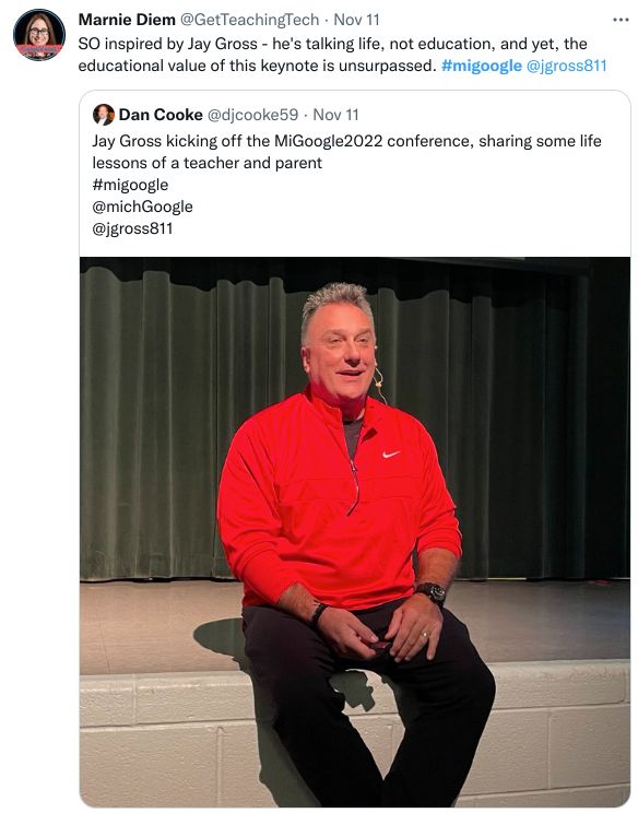miGoogle (@michgoogle) on Twitter photo . <a href="/jgross811/">Jay B. Gross</a> was the keynote speaker at the 9th annual miGoogle conference. His message reminded everyone how impactful a teacher can be.
We hope you will join us for the next #migoogle conference: sowash-ventures-llc.ck.page/4b080c17a3?utm⦠. <a href="/jgross811/">Jay B. Gross</a> was the keynote speaker at the 9th annual miGoogle conference. His message reminded everyone how impactful a teacher can be.
We hope you will join us for the next #migoogle conference: sowash-ventures-llc.ck.page/4b080c17a3?utmβ¦
