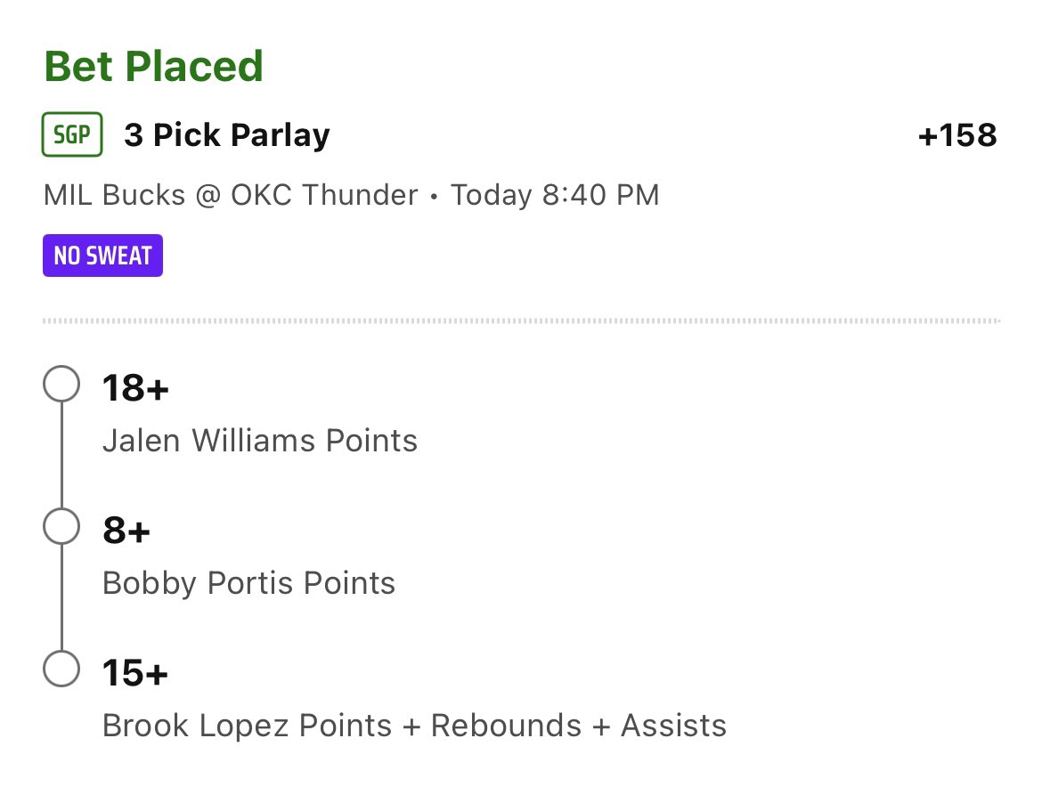 PesoWins's tweet photo. 🐶 12/17 - NBA 🦴
+158 (DK) 3-leg Parlay

J. Williams 18+ PTS
B. Portia 8+ PTS
B. Lopez 15+ P+R+A

#NBA #NBACup #DraftKings #PrizePicks #fanduel #Parlay #Crypto #LISAxTheWhiteLotus #Bucks #PesoWins #TrustTheData #NBAPlayerProps #PlayerProps #dronesnj https://t.co/zw6nztlpr5