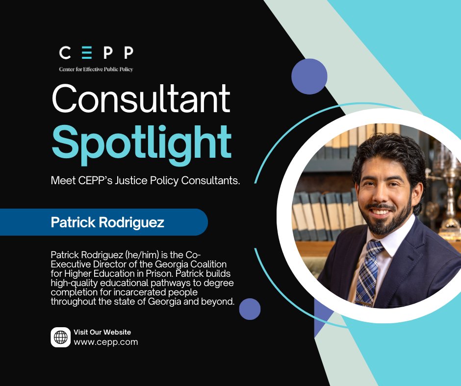 Meet CEPP’s Justice Policy Consultants!

Patrick Rodriguez (he/him) is the Co-Executive Director of @gachep1. Patrick builds high-quality educational pathways to degree completion for incarcerated people throughout Georgia &amp; beyond. Learn about Patrick:
cepp.com/project/cepp-j…