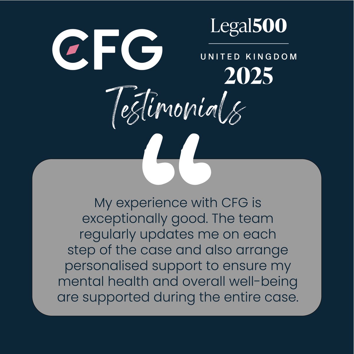 CFG - more than law (@cfgmorethanlaw) on Twitter photo We’re pleased to share this wonderful feedback from <a href="/thelegal500/">The Legal 500</a>. Providing tailored support and ensuring our clients feel fully informed every step of the way is what we strive for. It’s not just about the legal journey – it’s about supporting the whole person.
#MoreThanLaw We’re pleased to share this wonderful feedback from <a href="/thelegal500/">The Legal 500</a>. Providing tailored support and ensuring our clients feel fully informed every step of the way is what we strive for. It’s not just about the legal journey – it’s about supporting the whole person.
#MoreThanLaw
