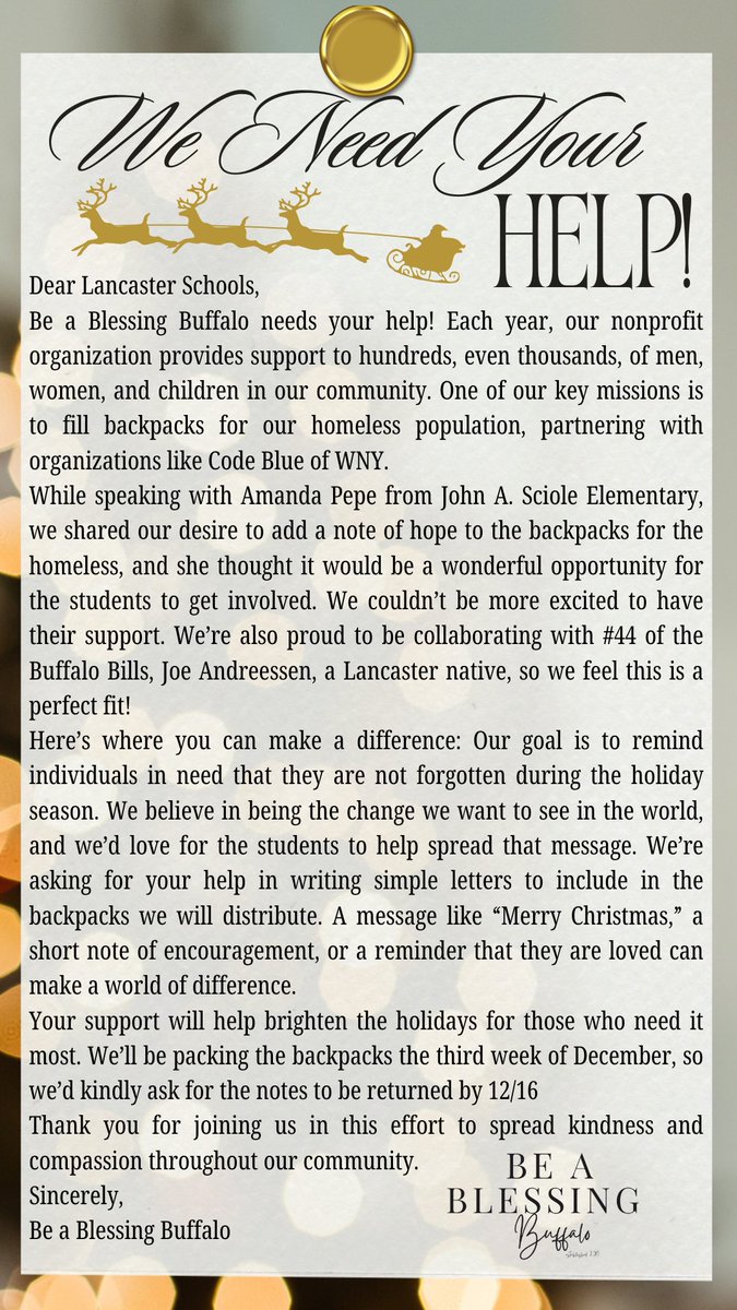 PepeClass1st's tweet photo. Honored to partner with a non profit, Be a Blessing Buffalo &amp; Code Blue WNY, to fill backpacks for the homeless population. Had students of JAS write/draw letters of hope♥️ https://t.co/n0MEUxDKJx