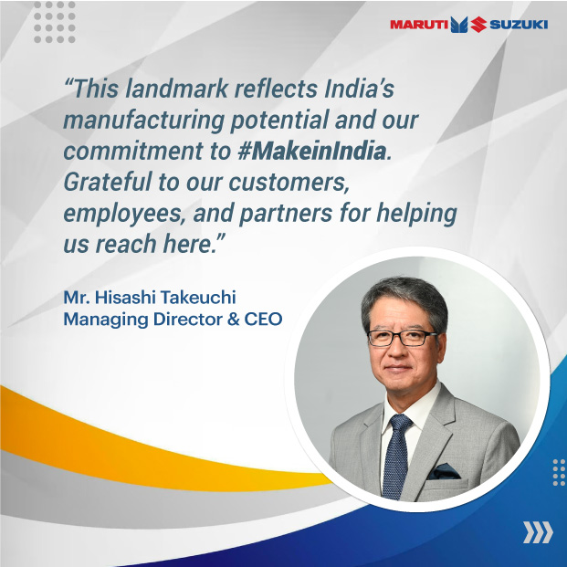 Historic Moment: #MarutiSuzuki becomes the 1st Indian car company to manufacture 2 mn passenger vehicles in a calendar year. 
<a href="/PMOIndia/">PMO India</a>
<a href="/MHI_GoI/">Ministry of Heavy Industries</a>
<a href="/MORTHIndia/">MORTHINDIA</a>
<a href="/DPIITGoI/">DPIIT India</a> 
<a href="/DoC_GoI/">Dept of Commerce, GoI</a>
<a href="/mygovindia/">MyGovIndia</a>
<a href="/PiyushGoyalOffc/">Piyush Goyal Office</a>