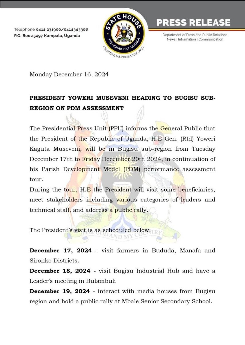 aguti_monica's tweet photo. EARLIER: H.E President @KagutaMuseveni arriving in Bugisu sub-region, for his Parish Development Model (PDM) assessment Tour. Let's all embrace this wealth creation. UNEB, Chameleon, Abba, Mezo Noir, Arteta, #MissFrance2025 #MezoNights Kane, #KatogoConference ,Leero, https://t.co/EiVnWu6Gkn