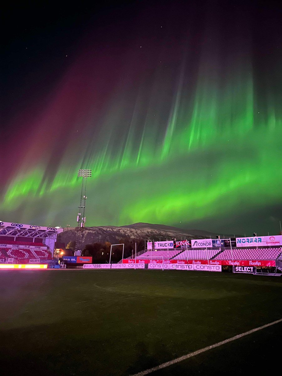 The world's most northern professional club is Norwegian side Tromsø IL. 🇳🇴🏟️

How amazing is this photo of the Northern Lights behind the stadium early this year? 😍