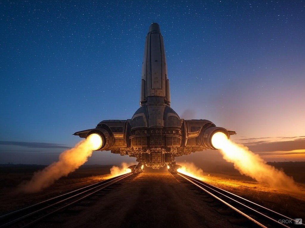 J0hnRic7's tweet image. Une idée que j'avais en tête depuis des années et l'IA #Grok m'aide à mettre en place. 

Serait-ce possible de lancer sur un chemin de fer qui vers la fin, monte vers le ciel, un #vaisseau ou une #fusée, s'élancer grâce à l'électricité pour atteindre une certaine vitesse et au