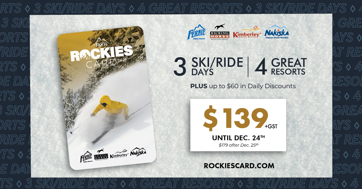 Folks, the RCR Rockies Card is THE BEST deal for lift tickets!

Buy it online for $139 and receive your 1st, 4th and 7th days FREE and discounts every other day.

This price is only available for pre-purchase until Dec 24th.

skircr.com/purchase/rcr-r…