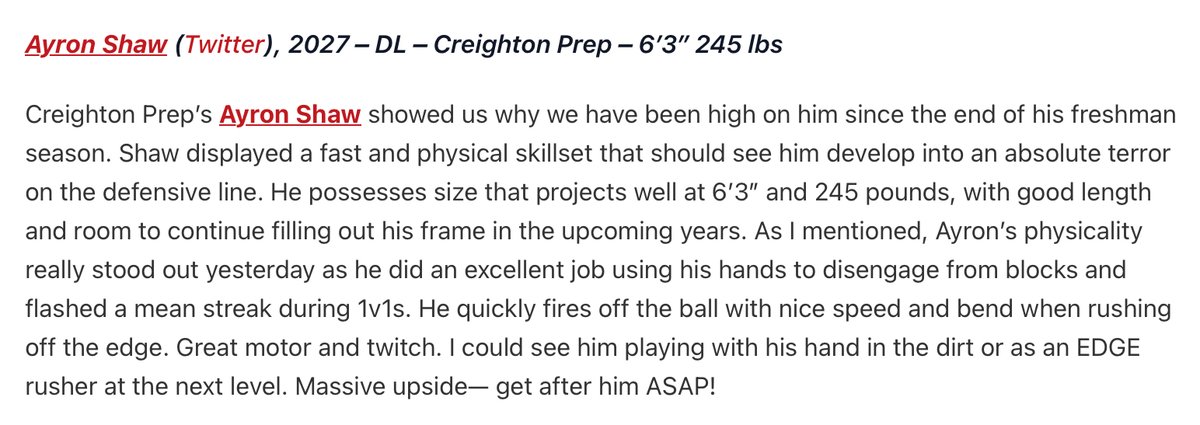 thank you for the evaluation! <a href="/PRZ_OscarG/">Oscar Galindo</a> <a href="/PrepRedzoneNE/">Prep Redzone Nebraska</a>